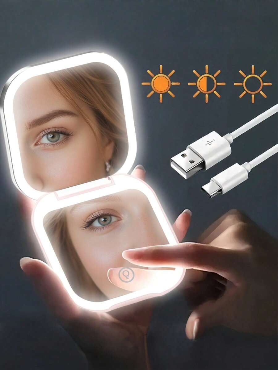 LED Makeup Mirror, Portable Mini LED Makeup Mirror, USB Rechargeable Tabletop LED Lamp Travel Vanity Mirror, Foldable Mirror, Suitable For Vanity Or Dorm, 3 Lighting Modes - White, Natural, Warm, Dimmable, USB Rechargeable Portable Foldable Tabletop Makeup Mirror, Foldable Vanity Mirror, Suitable For Dorm, Travel, Makeup, Office, Bedroom, Best Gift For Women - Multicolor - View 1
