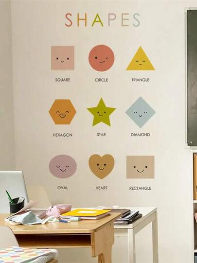 1pc Children's Educational Alphabet Decorative Poster, Colorful Alphabet & Numeric Shape Educational Poster With Square, Circle, Triangle Geometric Designs, And Colorful Numeric Decorative Art, Suitable For Kindergarten, Daycare, Nursery And Home School