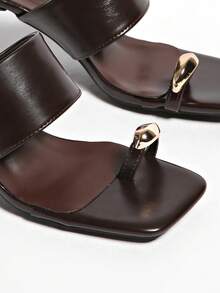 5cm Sandalias de cuña minimalistas con bloques de color para mujeres, sandalias de verano con puntera abierta y tacón alto 2025, chanclas - Marrón - Ver 6