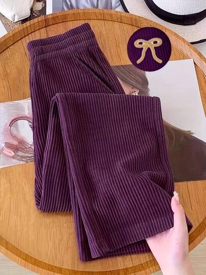 Women's Fashion Knit Straight Pants, Slightly Stretchy With Convenient Pockets