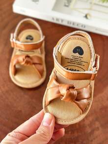 婴幼儿女童PU皮软皮露趾夏季凉鞋花朵公主平底鞋 - 棕色 - 查看 11