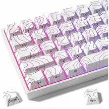 130+ Keycaps Set, White Iso-Height Keycaps (Keycaps Only), Line Crack Backlit Side-Printed Keycaps Compatible With 104/98/87/75/68/64/61 Keys - White - View 13