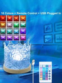 1pc USB Powered Dynamic Lighting Effect RGB Bedside Lamp, Cylindrical Water Wave Design, Bedroom Ambiance Lighting, Projection Lamp, USB Port, 3 Colors/16 Colors Options, Rotatable Light, Suitable For Birthday Photos, Outdoor Camping, Bedroom, Room, Corridor, Home Decor, Christmas Decor, Christmas Lights, Christmas, Home Decor Living Room, Lamp, Lighting - 水波紋投影 - 查看 12