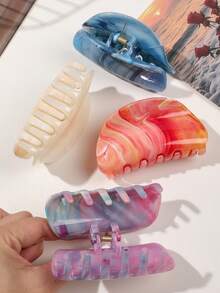 Bộ 4 kẹp tóc hình bán nguyệt phong cách Bohemian ngọt ngào, màu kẹo, họa tiết vân đá cẩm thạch, thanh lịch và tối giản, đa năng cho bãi biển, sử dụng hàng ngày, phụ kiện tóc mùa đông cho nữ, kẹp tóc casual. - Bộ 4 món - hình bán nguyệt - Xem 5