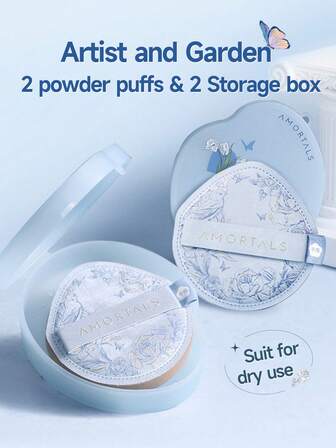 Amortals 2pcs Makeup Sponges + 2pcs Sponge Cases, Artist Garden Series Makeup Tools, Light Blue Cotton Candy Shaped Thick Sponge Hexagon Makeup Sponge Set, Suitable For Beginners, Makeup Artists, Gifts, Dates, Weddings, Christmas, Halloween, Thanksgiving, Graduation, Birthdays, Holidays, Y2K, Parties, Beauty, Beach, Travel, Camping, School Events, Decorations, Rose Girl Cosplay, High-End Cosmetics
