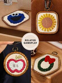 2pcs Beige DIY Punch Embroidery Fabric, Made Of Polyester With Good Texture, Clean Surface And Uniform Stitches For Lovely Finished Products - Apricot - View 4