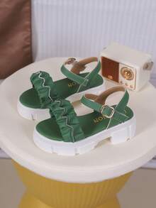1 Pair Children's PU Leather Thick Sole Slippers, Fashionable & Minimalist, Suitable For Summer - Green - View 7