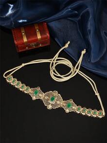 حزام جلابية مغربية للنساء قطعة واحدة، من سبيكة الزنك المنقوشة بشكل مجوف مرصع بأحجار كريمة متعددة الألوان، قابل للتعديل الطول، إكسسوارات مجوهرات زفاف مغربية للنساء حزام خصر ذهبي، إكسسوارات عيد الحب - متعدد الألوان - مشاهدة 2