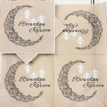 100/60/20 قطعة مناديل ورقية بمقاس 13 * 13 بوصة بموضوع رمضان مع نص "رمضان كريم" وتصميم نقش هلال وفوانيس معلقة، مستخدمة لديكور المطاعم خلال احتفالات عيد الفطر والولائم والتجمعات العائلية وعشاء الأصدقاء وفترات الإفطار في رمضان - لون شمبانيي - مشاهدة 12