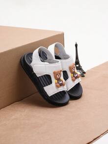 1 Pair Kids Popular Cartoon Hook And Loop Soft Bottom Non-Slip Sandals, Fashion For Little Boys And Girls - White - View 6