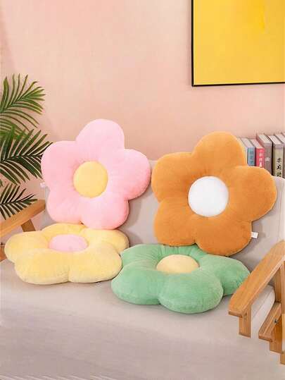 1 pieza Cojín de asiento con diseño de flores de peluche, cojín de respaldo para silla de oficina, de poliéster suave, redondo, ideal para coche, silla, sofá, soporte corporal cómodo para sentarse largos períodos, cojín perfecto para oficina y hogar, suministros de oficina, cojín para silla, accesorios para silla de juegos, cojín para asiento de coche