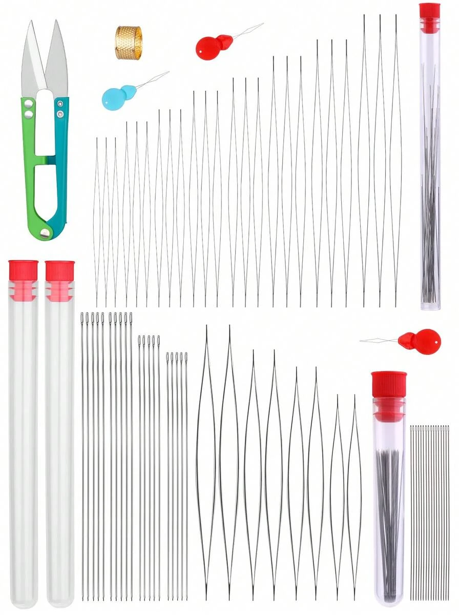 1 Set DIY Beading Needles, Includes Middle Hole Beading Needles, Thin Long Seed Bead Needles, Jewelry Making Tools For Bracelets, Necklaces (Random Color Accessories)