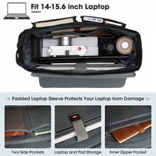 NEWHEY 笔记本电脑公文包/斜挎包，带保护隔层，大容量，适合工作使用，配有可调节肩带，防水 - 黑色 - 查看 3