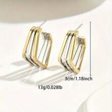 High-Quality 316 Stainless Steel Hypoallergenic Charming Gold-Silver Tone Fade-Resistant Geometric Square Huggie Earrings Perfect For Fall And Winter Pairing With Girlfriend Valentine's Day Local Warehouse  A Delicate Gift For Women - Vàng - Xem 6