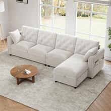 Sofas & Couches - Beige + Velvet + 4 Seat - 查看 5