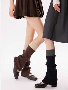 1 双女士美拉德印花彩色腿套，羊毛针织灰色拼接腿套，加厚秋冬塑形修身小腿套，Y2K针织护膝，适合搭配雪地靴和紧身裤 - 彩色 - 查看 3