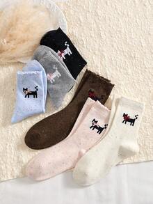 3-Pair Pack Women's (Best-Seller) Pointelle Chunky Rib Bow Cat Mid-Calf Socks – All-Season/Japanese-Style Elegant Long Socks, Versatile Chunky Rib Design | Wholesale | Random Colours | Must-Have Fashion Essential - Multicolor - View 5