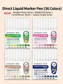 Languo 9支装丙烯颜料马克笔套装,720色可混色软头,适用于绘画、DIY手工、学校美术用品、绘画课程、返校季 - 彩色 - 查看 2