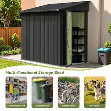Flamaker 6x4 FT Outdoor Storage Shed, Lean To Storage Shed, Garden Tool Metal StorageHouse With Lockable Door, 2 Air Vents And Sloped Roof For Backyard, Patio, Lawn, Black - màu đen - Xem 4