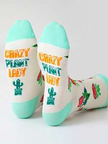 1 Pair Women's Novelty Creative Ins Funny Plant Letter Print Pattern Personalized Mid-Calf Socks, Fashion Cartoon Number Floral Interesting Socks, Student Socks, Football Socks, Funny Socks, Ramadan Socks, Suitable For Daily Casual Sports Couples Party Gifts, Spring Summer Autumn Winter, Comfortable Soft, Suitable For All Occasions And Festivals - Multicolor - View 4