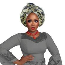 1pc Fashion African Autogele Headtie Nigeria Women Head Wraps Already Made Wedding Geles (Red)