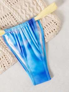 Bộ bikini Suntide với họa tiết bầu trời xanh và viền tương phản, cúp ngực tam giác, đồ bơi hai mảnh dành cho nữ, thích hợp cho kỳ nghỉ biển. - Màu xanh nhạt - Xem 5