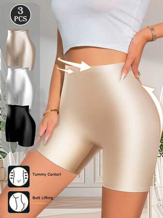 3 piezas Bragas de mujer de cintura alta, control de abdomen y levantamiento de glúteos, diseño minimalista de unicolor, tela cómoda, amigable con la piel y transpirable, textura suave, regalo de Navidad ideal