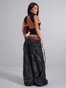 女士时尚性感黑色吊带背心/露背高领马甲/时尚黑色上衣，适合日常通勤/约会/派对/度假/音乐会/情人节穿着，沙滩装，女士外套 - 黑色 - 查看 4