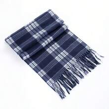 1pc Men's European & American Style Plaid Tassel Warm Scarf, Suitable For Students, Couples, And Outdoor/Business Activities In Autumn/Winter - Black and White - View 6
