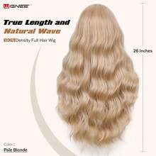 26英寸长金色波浪假发，铂金色长假发，女士合成蕾丝前假发，中分，万圣节角色扮演假发，适合女性日常佩戴、派对、万圣节、角色扮演、圣诞节等场合。 - 彩色 - 查看 5