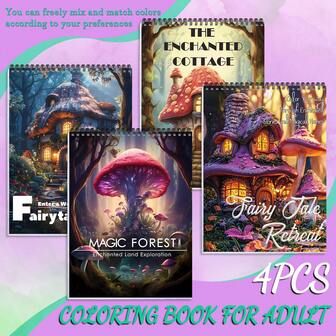Målarboksset med älvskogstema - A4 spiralbunden, högkvalitativa konstverk för vuxna, stresslindring och mindfulness, enkla och nybörjarvänliga designer, inkluderar magisk skog, sagohus och förtrollad stuga - perfekt present till jul, Halloween och nyår
