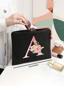 热销时尚单品：涤纶字母印花拉链化妆包，渐变花卉图案，A-Z字母收纳袋，情侣和家庭的完美礼物，简约时尚，可爱大容量，便携收纳包，适合旅行、商务洗漱包，也是节日或情人节的理想礼物。 - 彩色 - 查看 8