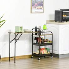 HOMCOM Kitchen Trolley With Folding Top, 2 Shelves, Wheels And Adjustable Feet For Kitchen And Dining Room. - Maroon - View 2