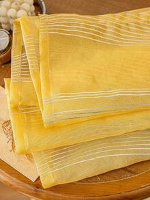 1pc Modern Silver Tassel Pattern Sheer Curtain, Metal Grommet Top, Machine Washable, Decorative Polyester Curtain, Suitable For Living Room, All Seasons, Cordless, Woven, 120-140g - Luxury Style Curtain - Yellow - View 5