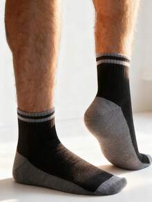 5 Pairs Men's Solid Color Mid-Calf Socks, Comfortable Breathable Soft, Letter Print Ankle Socks, Work Socks, Gym Socks - Black - View 7