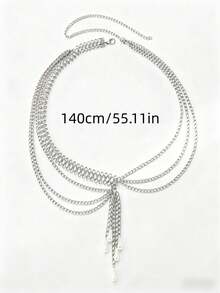 1PC Women's Retro Plus-Size Street Multi-Layer Figure-8 Chain Waist ChainPractical & VersatileMultiple Sizes AvailableSuitable For Daily Clothing Decoration, Weddings, Gatherings, As A Graduation Or Birthday Gift - Silver - View 7