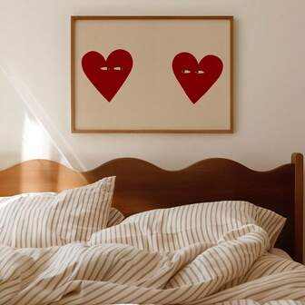 1 pieza Lienzo sin marco Artes de pared Pósteres, Impresiones de lienzo con dibujo a mano de corazón de pareja, Impresiones de arte de amor moderno y divertido, Para sala de estar, Decoración de dormitorio, Póster de arte de pared ideal Decoración del hogar, Regalo del Día de San Valentín