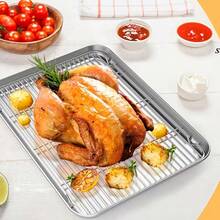 2件套不锈钢网状烤盘，平底方形烤盘 - 重型耐用，易于清洁，适用于厨房清洗蔬菜、沥水、烤箱烘焙、烧烤等。 - 彩色 - 查看 2