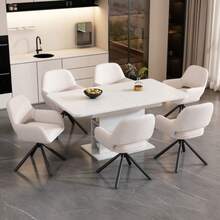 Drehbar,Sherpa-Stoff, 2er-Set,Mit Handläufe,Modern Und Schlicht,Esszimmerstuhl,Weiss - White3 - View 8