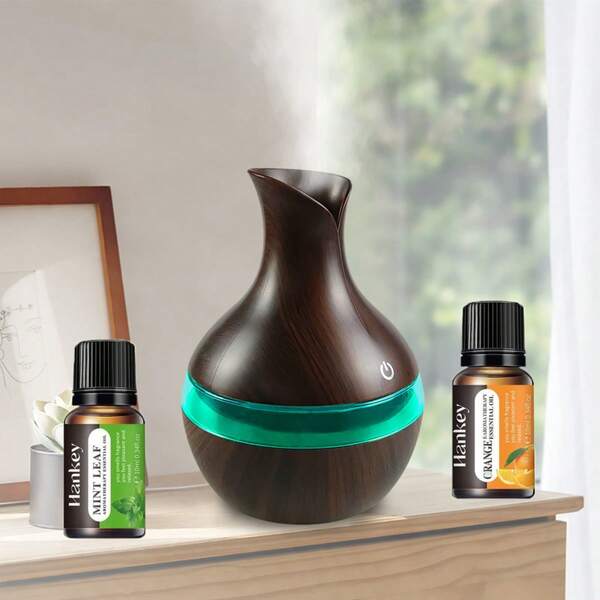 Humidificador y difusor de aceites esenciales 2 en 1, 300ml USB para aromaterapia en el hogar, oficina, yoga, niebla fría y relajación (incluye 2 aceites esenciales)