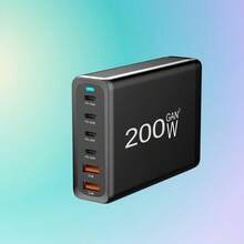 200W GAN 6口PD充电站：便携式多设备充电器 – USB-C充电器带AC延长线 | 本地仓库发货，适用于多人充电、多设备充电、家庭充电需求以及办公桌/家庭办公室使用。 - 美規A型插(110-127V) - 查看 1