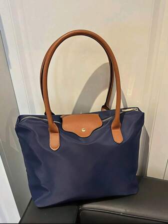 1 pieza Bolso de hombro grande con cremallera de unicolor, simple y versátil, de gran capacidad, adecuado para compras, vacaciones, trabajo y viajes, moda para mujer