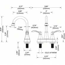 锌合金双鹰嘴浴室水龙头，双孔冷热水混合阀面盆水龙头，现代奢华风格，专用于浴室洗手盆 - 黑色 - 查看 4