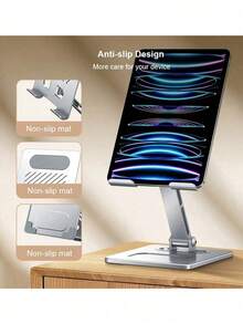 便携式高度可调360°旋转可折叠通用桌面支架，适用于iPad、平板电脑、手机、智能手机 - 坚固的加厚金属支撑杆，稳定耐用，多功能支架，适用于学习、工作、视频通话 - 彩色 - 查看 6