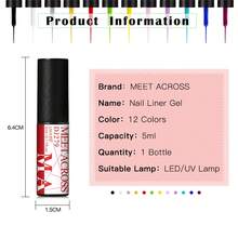 MEET ACROSS Set de 2 esmaltes de uñas en gel de 5ml con líneas francesas en negro y blanco, para pintura de graffiti y rayas, con pincel delgado para diseño DIY en casa o salón, regalo para niñas - Multicolor - Ver 9