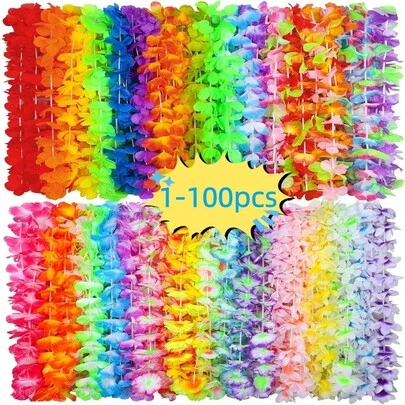 1-100pcs Hawaii Garland Necklace Tropical Hawaii Flower Theme Party Favors Headbands Holiday Wedding Beach Birthday Decorations Party Supplies Wreaths Headbands Holiday Wedding Beach Birthday Decorations(Random Color)