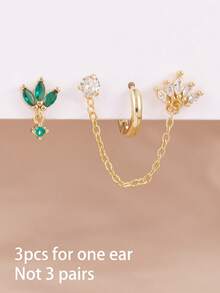 3PCS Exquisite Light Luxury Stainless Steel Crown Chain Tassel Zirconia Hoop Earrings Set For Women 18K Gold Plated Unique Earrings Cartilage Piercing Jewelry - 3pcs for One Ear - View 4