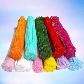 100pcs Glitter Seven Colors Pipe Cleaner, 30cm/11.81 Inch Glitter Sparkle Creative Arts Stems Pipe Cleaners, Pipe Cleaner Colorful, New Type Of Pipe Cleaner, Sparkle Seven Colors Pipe Cleaner, Glitter Pipe Cleaners Colorful, Glitter Chenille Stems.One Bundle Is Approximately 100 Pieces.