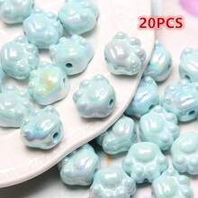 20pcs Creamy UV Glow Cat Paw Beads, Acrylic Straight Hole Charms For DIY Phone Chains & Keychains - Jewelry Making Supplies