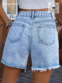 Shorts décontractés en jean délavé et déchiré Mobula Sound, amples et confortables pour femmes. Polyvalents pour le printemps/l'été, le décontracté, les vacances, l'école, les sorties, les rendez-vous, les voyages, l'aéroport - Bleu azur - Voir 6